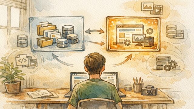 WP サイトの スナップショット 保存方法をバックアップと比較しつつ範囲を選択する様子