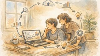 静かなワークスペースでSEO ツール サポート 体制の必要性を考える人と寄り添う相談者